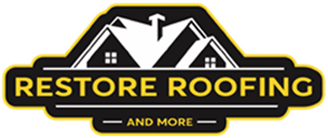 A black and yellow logo for a roofing company.