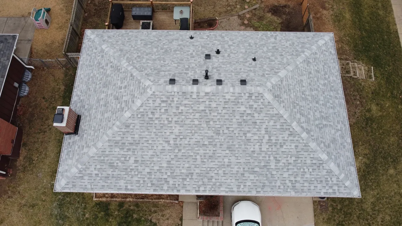 A bird 's eye view of a roof with many holes in it.